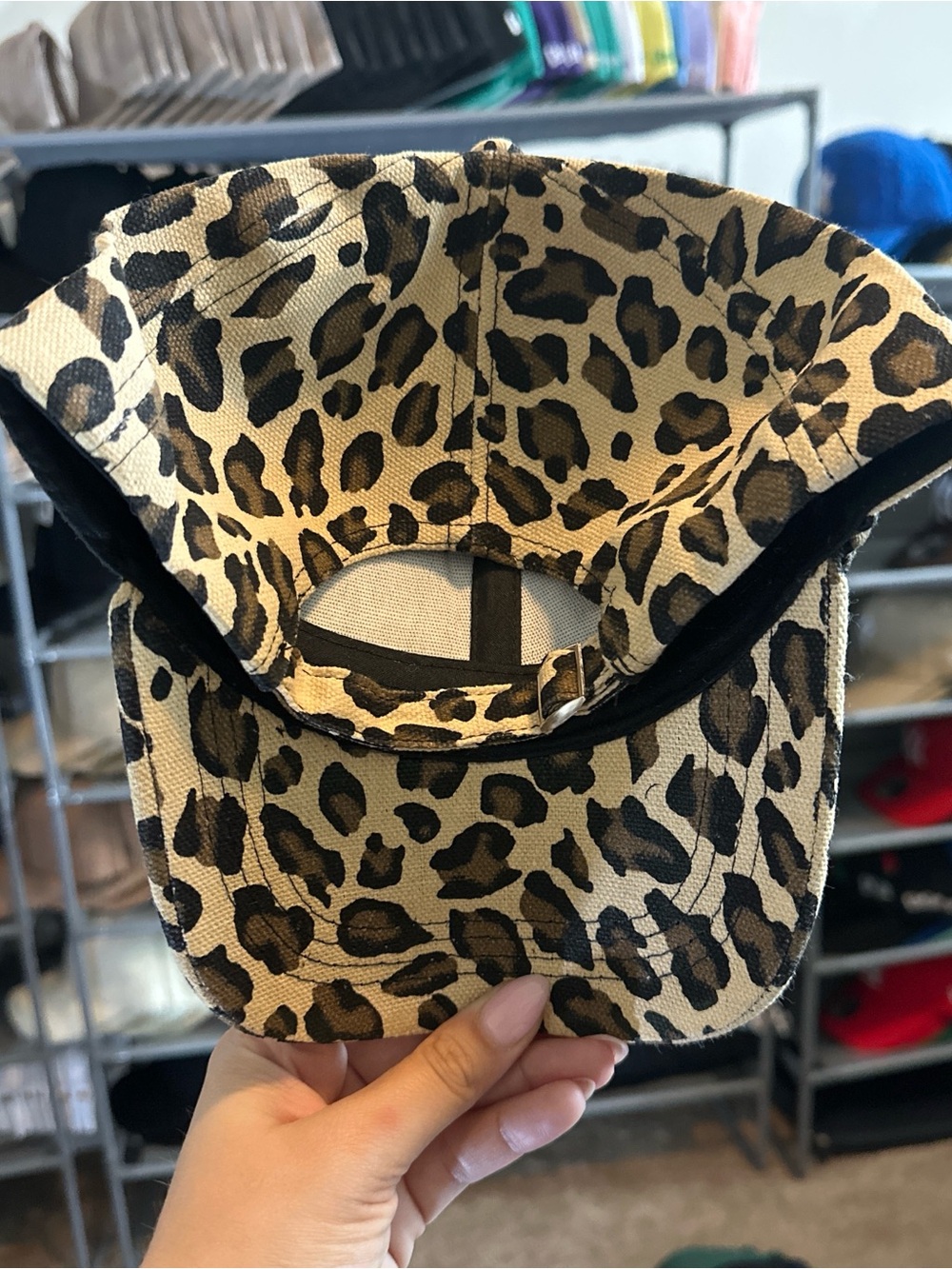 Leopard Print Rhinestone Logo Baseball Cap - Tan & Black - Picture 4 of 4